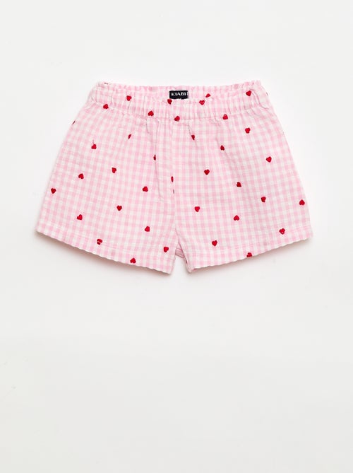 2-Piece Gingham Print Blouse and Shorts Set - Kiabi