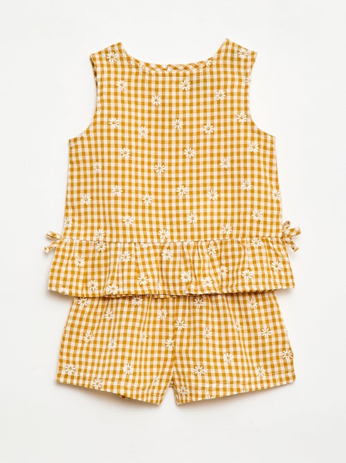 2-Piece Gingham Print Blouse and Shorts Set - Kiabi