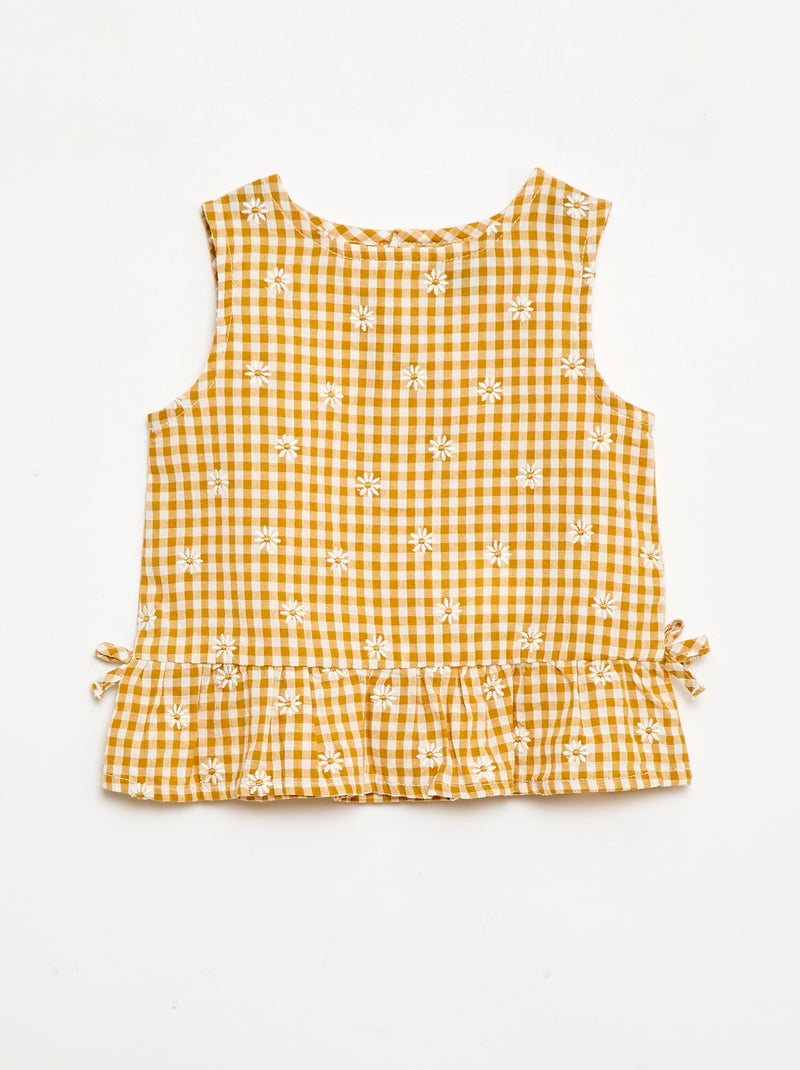 2-Piece Gingham Print Blouse and Shorts Set Yellow - Kiabi
