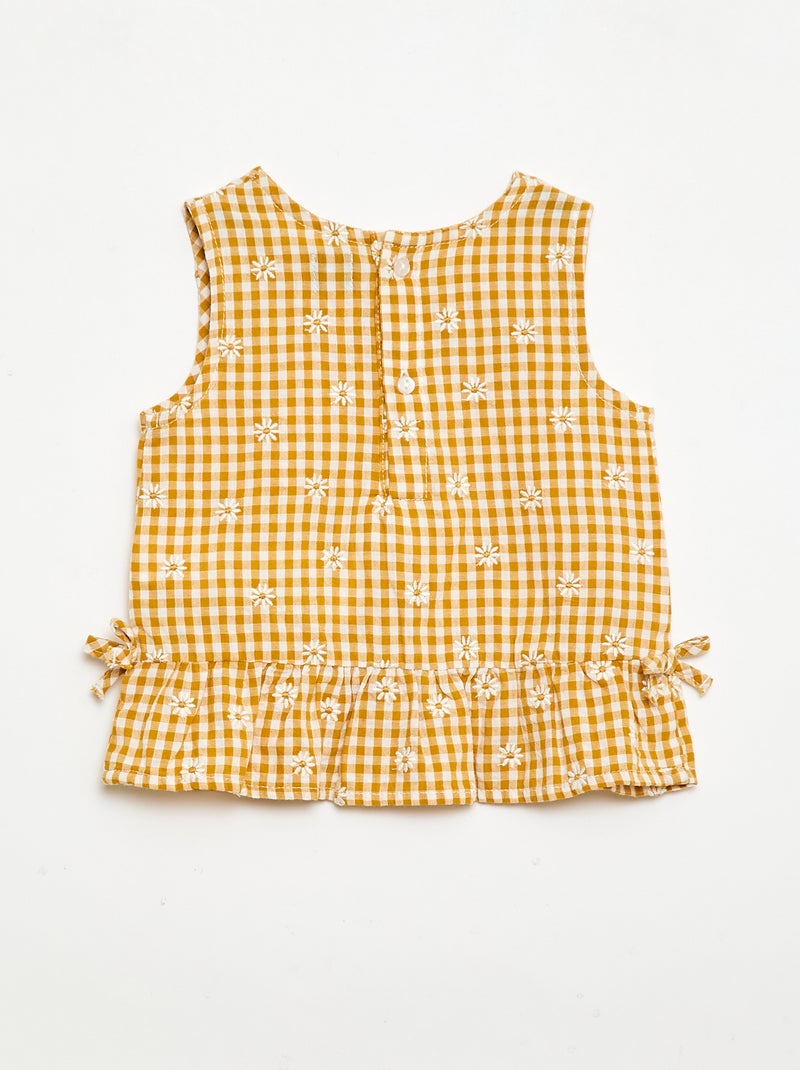 2-Piece Gingham Print Blouse and Shorts Set Yellow - Kiabi