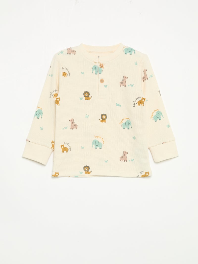 2-piece pajamas - Long-sleeved T-shirt + pants Beige - Kiabi