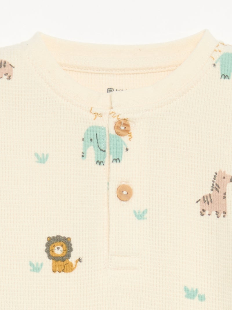 2-piece pajamas - Long-sleeved T-shirt + pants Beige - Kiabi