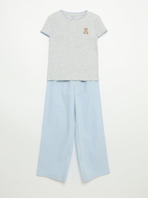 2-Piece Pajamas - Short-Sleeved T-shirt + Striped Pants - Kiabi