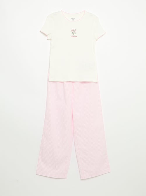 2-Piece Pajamas - Short-Sleeved T-shirt + Striped Pants - Kiabi