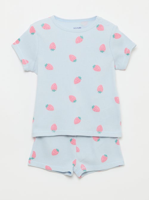 2-Piece Ribbed Cotton T-shirt and Shorts Pajama Set - Kiabi