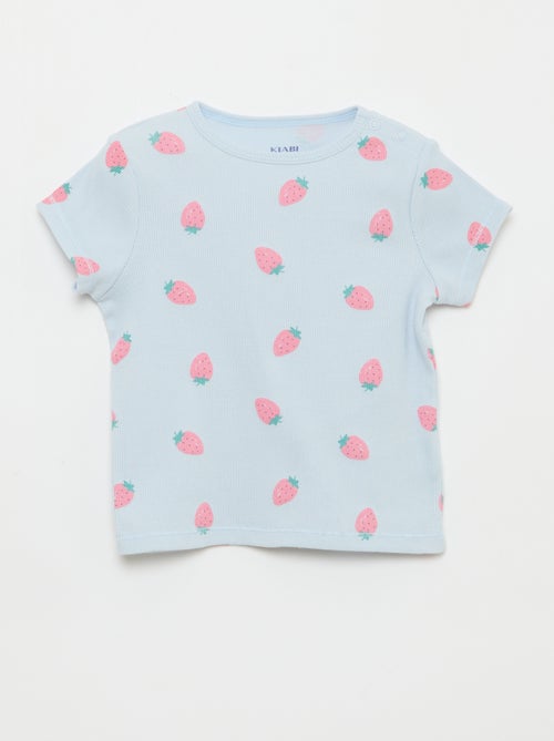 2-Piece Ribbed Cotton T-shirt and Shorts Pajama Set - Kiabi