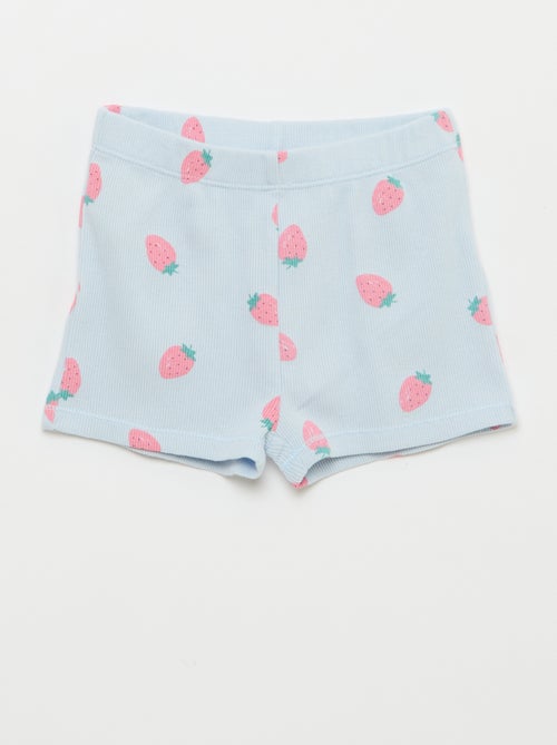 2-Piece Ribbed Cotton T-shirt and Shorts Pajama Set - Kiabi