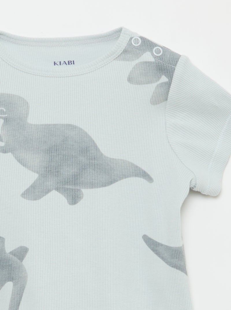 2-Piece Ribbed Cotton T-shirt and Shorts Pajama Set Grey - Kiabi