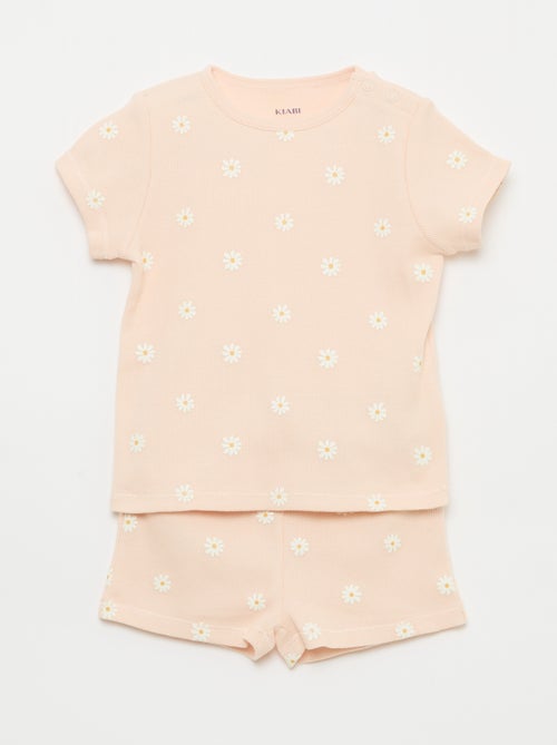 2-Piece Ribbed Cotton T-shirt and Shorts Pajama Set - Kiabi