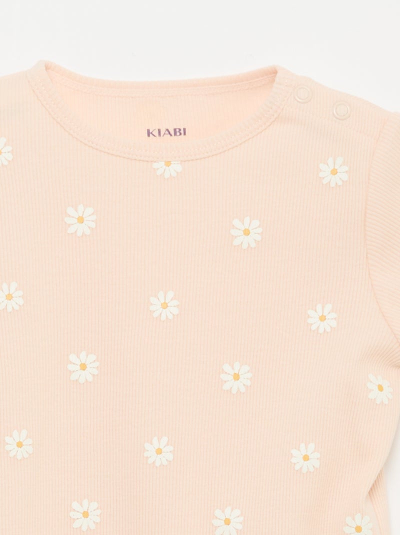 2-Piece Ribbed Cotton T-shirt and Shorts Pajama Set Pink - Kiabi