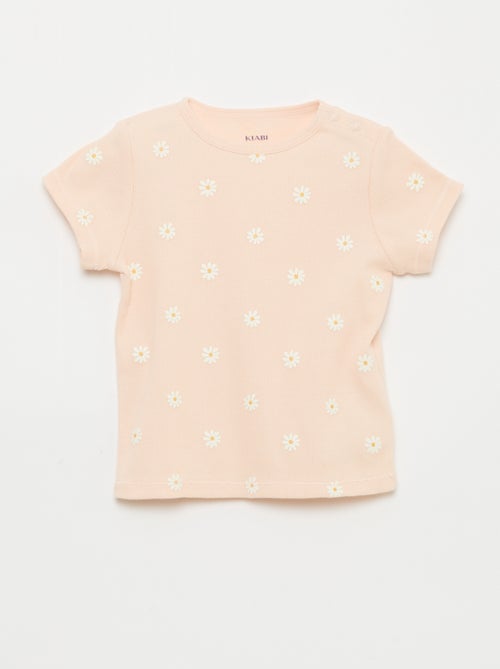 2-Piece Ribbed Cotton T-shirt and Shorts Pajama Set - Kiabi
