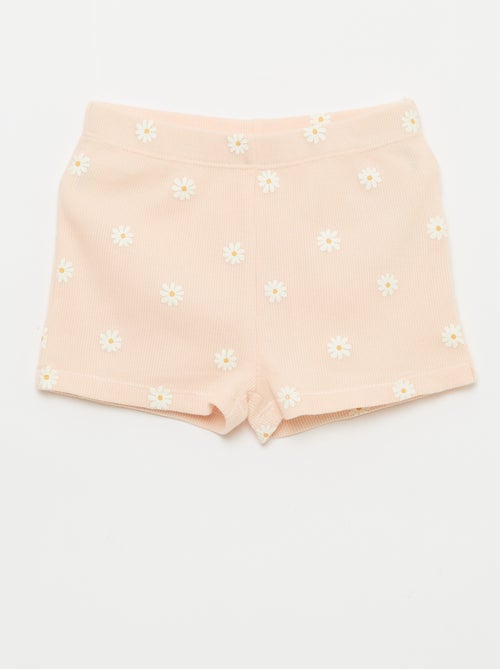 2-Piece Ribbed Cotton T-shirt and Shorts Pajama Set - Kiabi