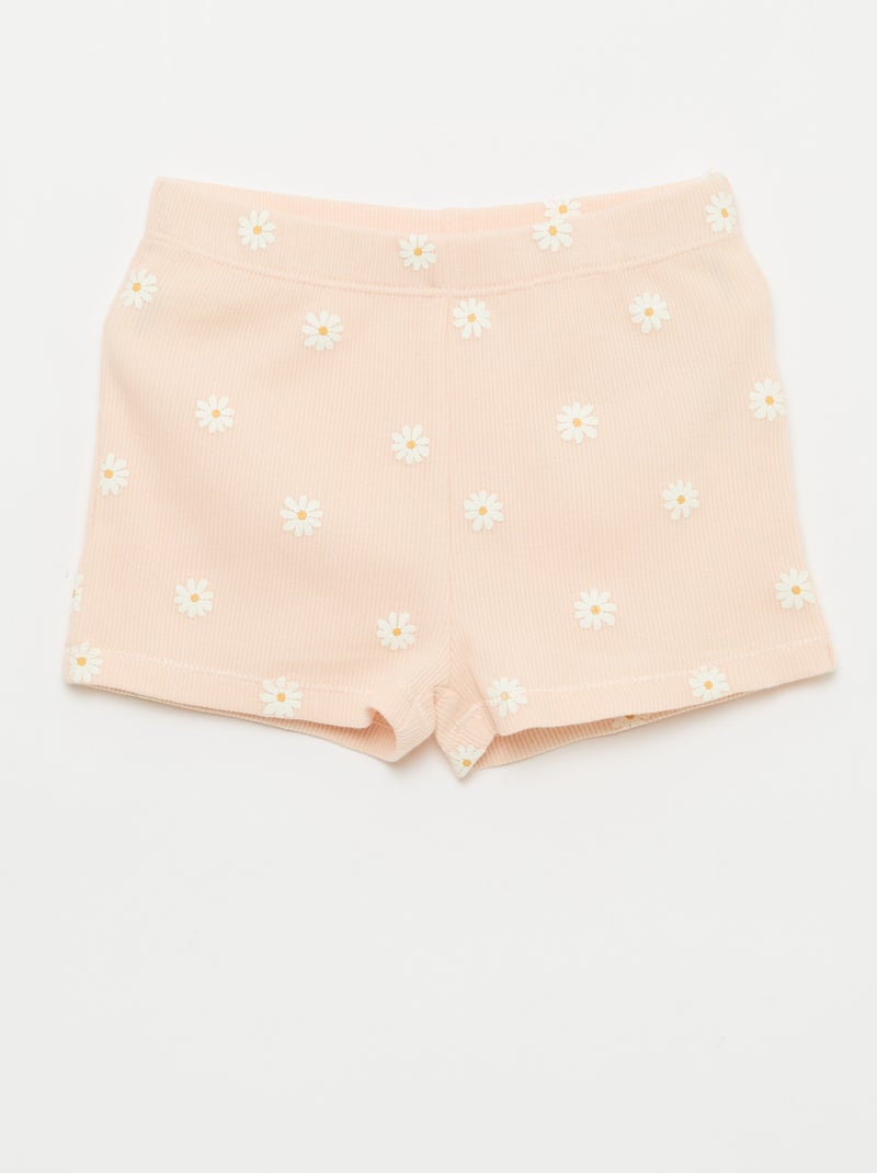 2-Piece Ribbed Cotton T-shirt and Shorts Pajama Set Pink - Kiabi