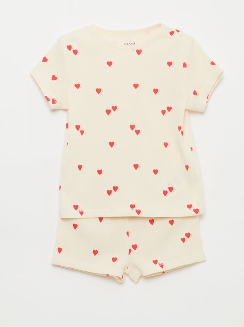 2-Piece Ribbed Cotton T-shirt and Shorts Pajama Set - Kiabi