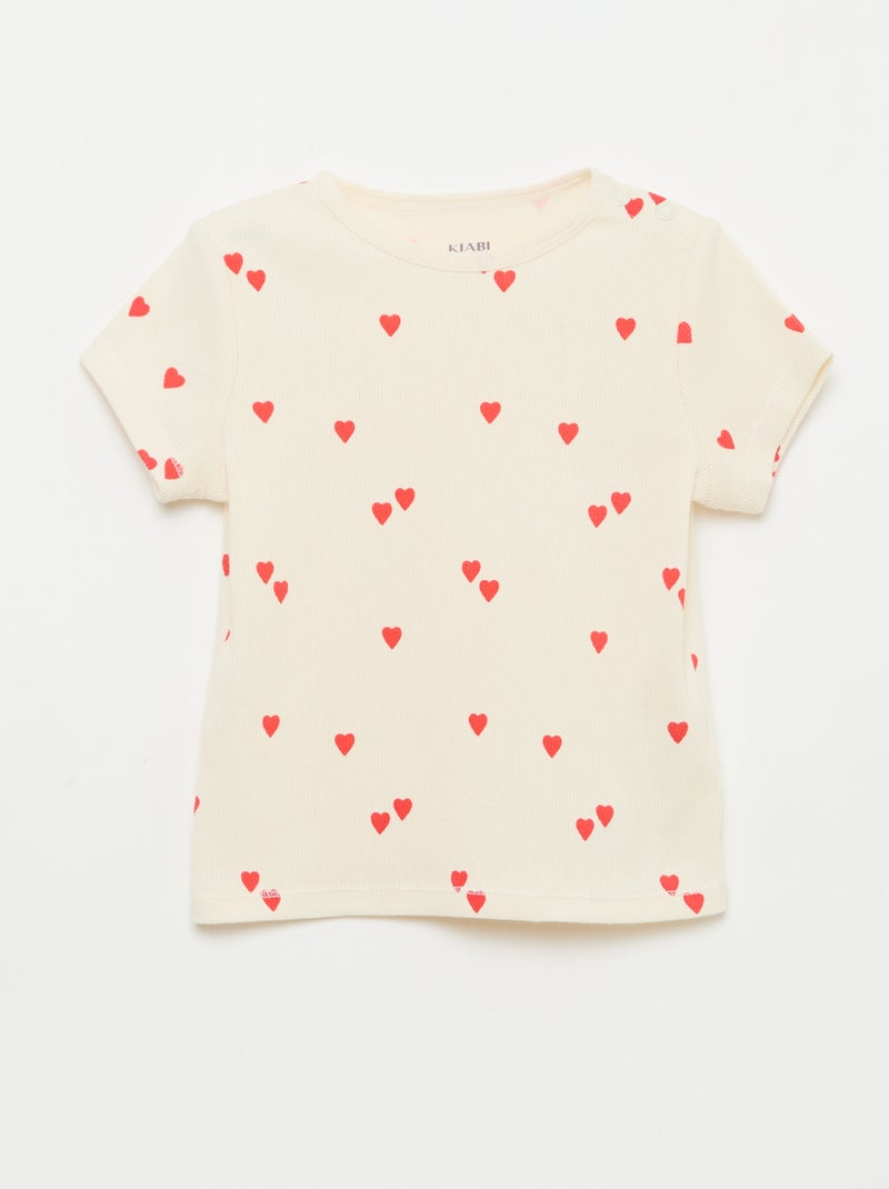 2-Piece Ribbed Cotton T-shirt and Shorts Pajama Set White - Kiabi