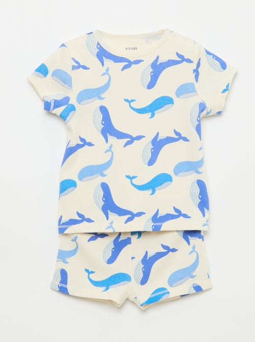 2-Piece Ribbed Cotton T-shirt and Shorts Pajama Set - Kiabi