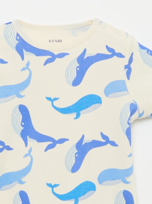 2-Piece Ribbed Cotton T-shirt and Shorts Pajama Set - Kiabi