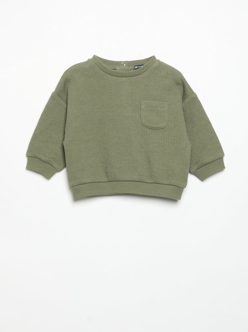 2-Piece Ribbed Knit Set - Sweatshirt and Trousers Green - Kiabi