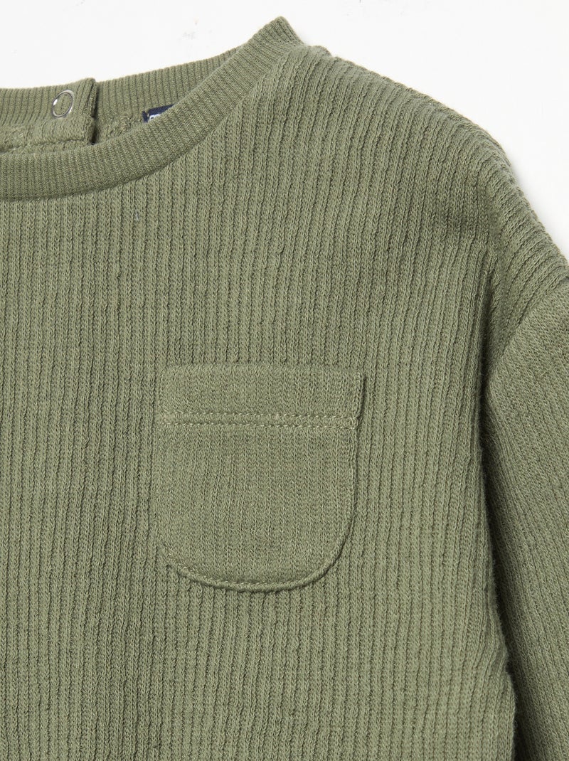 2-Piece Ribbed Knit Set - Sweatshirt and Trousers Green - Kiabi