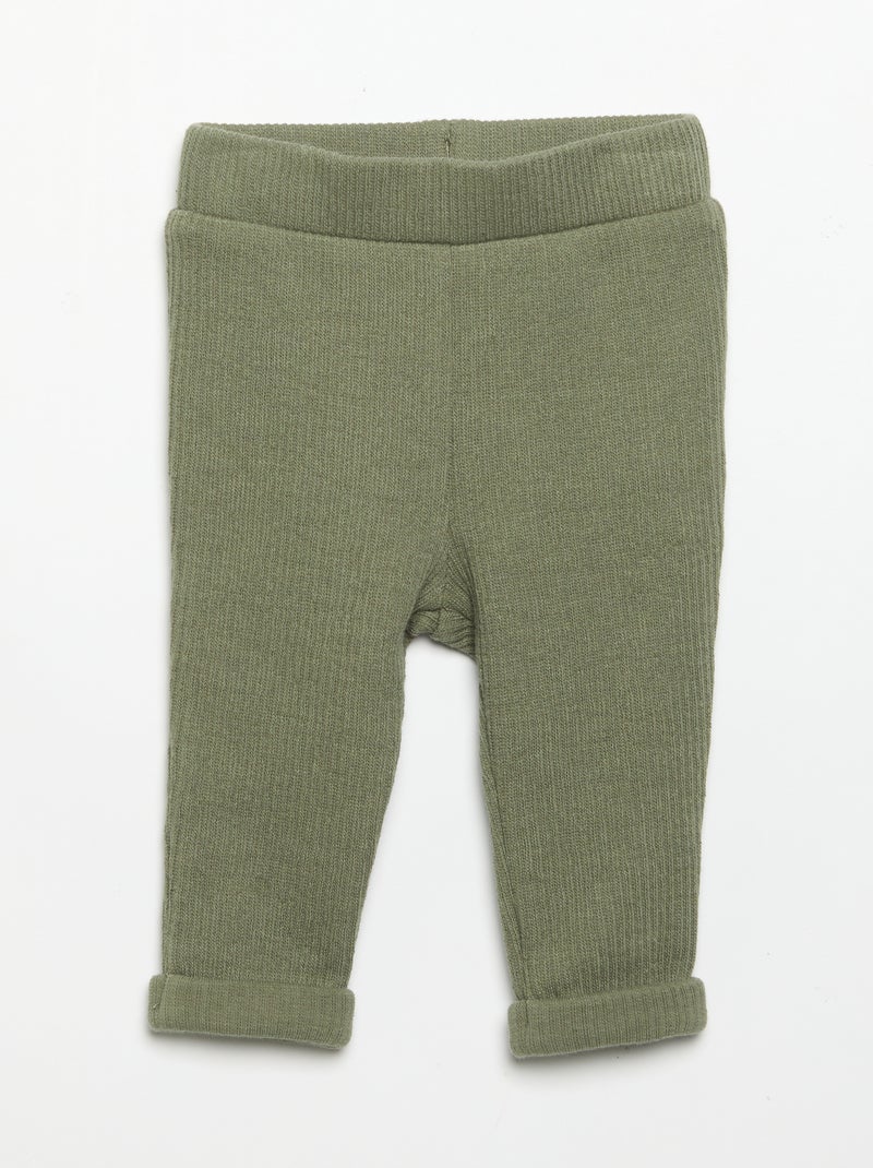 2-Piece Ribbed Knit Set - Sweatshirt and Trousers Green - Kiabi