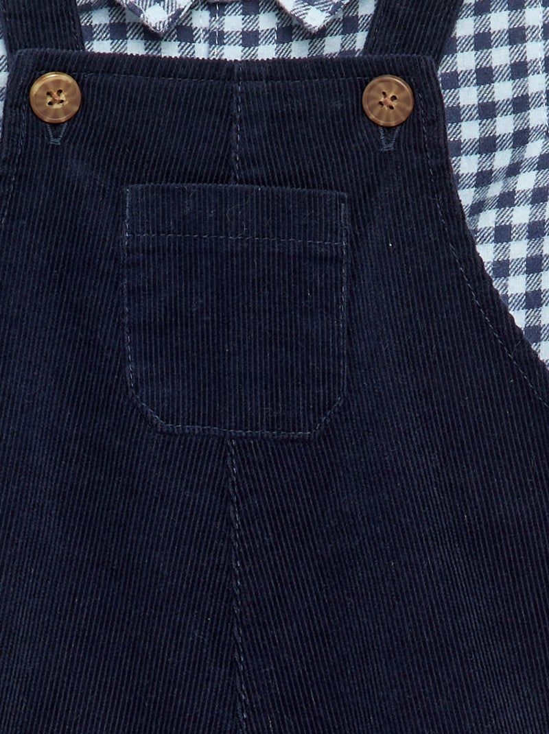 2-piece set - Long Dungarees + Long-sleeved Shirt Blue - Kiabi