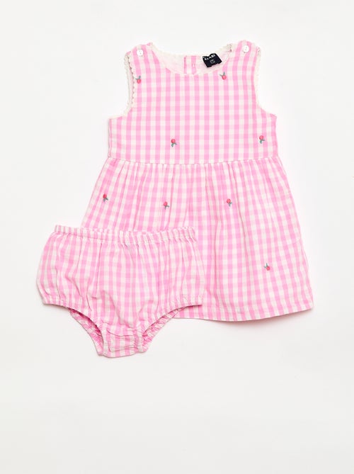 2-piece Set - Sleeveless Gingham Cotton Poplin Dress + Bloomers - Kiabi