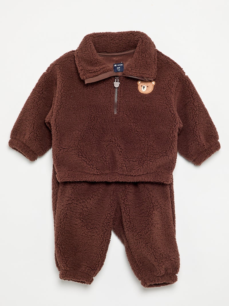 2-piece Sherpa Set - Sweatshirt and Trousers Brown - Kiabi