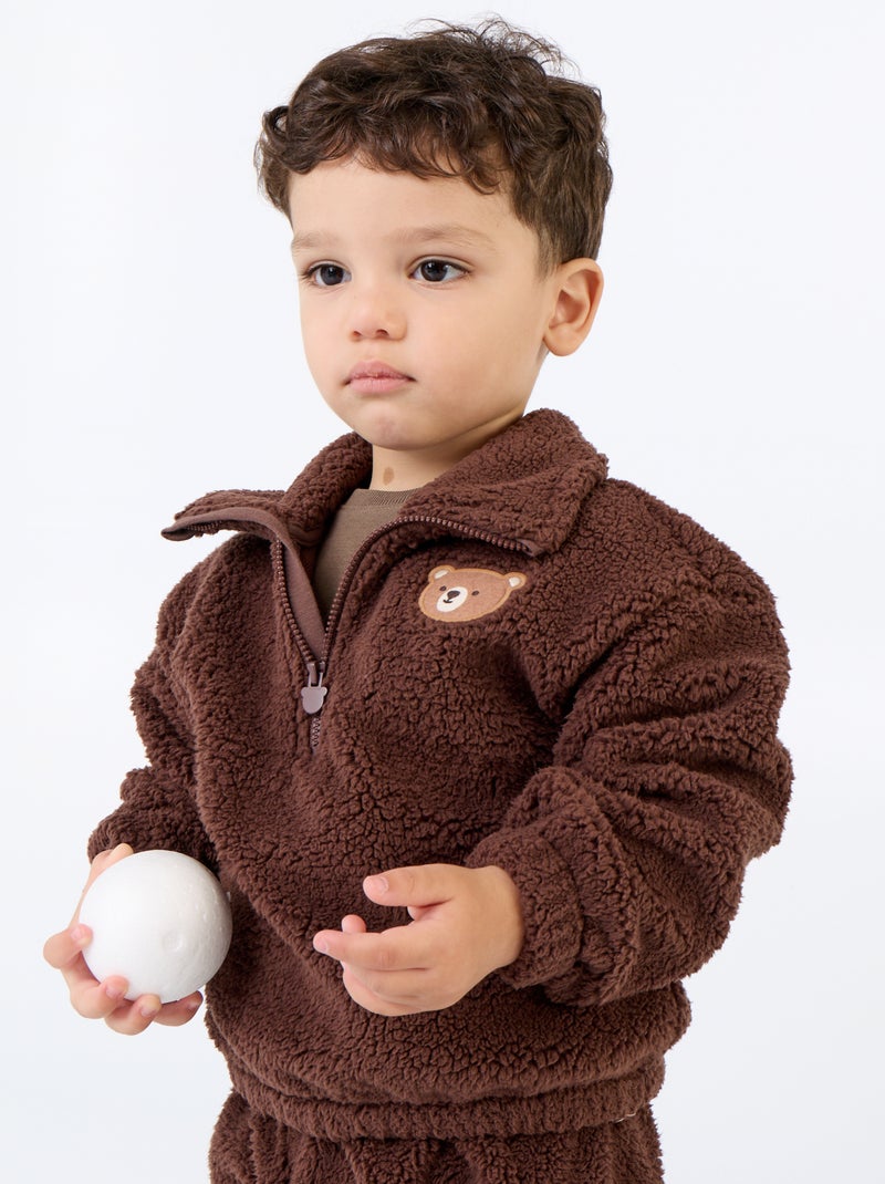 2-piece Sherpa Set - Sweatshirt and Trousers Brown - Kiabi