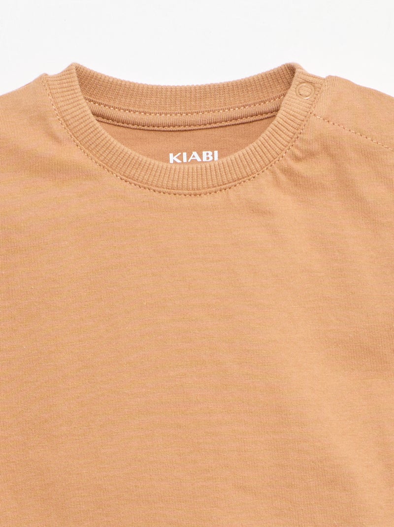 2-piece T-shirt and Dungarees Set Brown - Kiabi