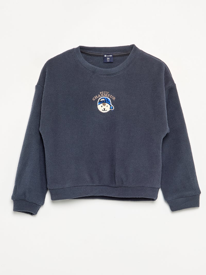 2-piece Waffle Knit Pyjamas - Sweatshirt + Trousers Blue - Kiabi