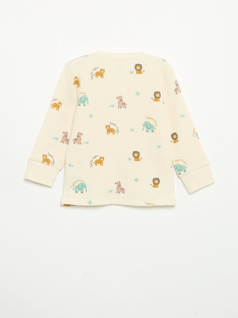 2-teiliger Pyjama - Langarm-T-Shirt + Hose Beige - Kiabi