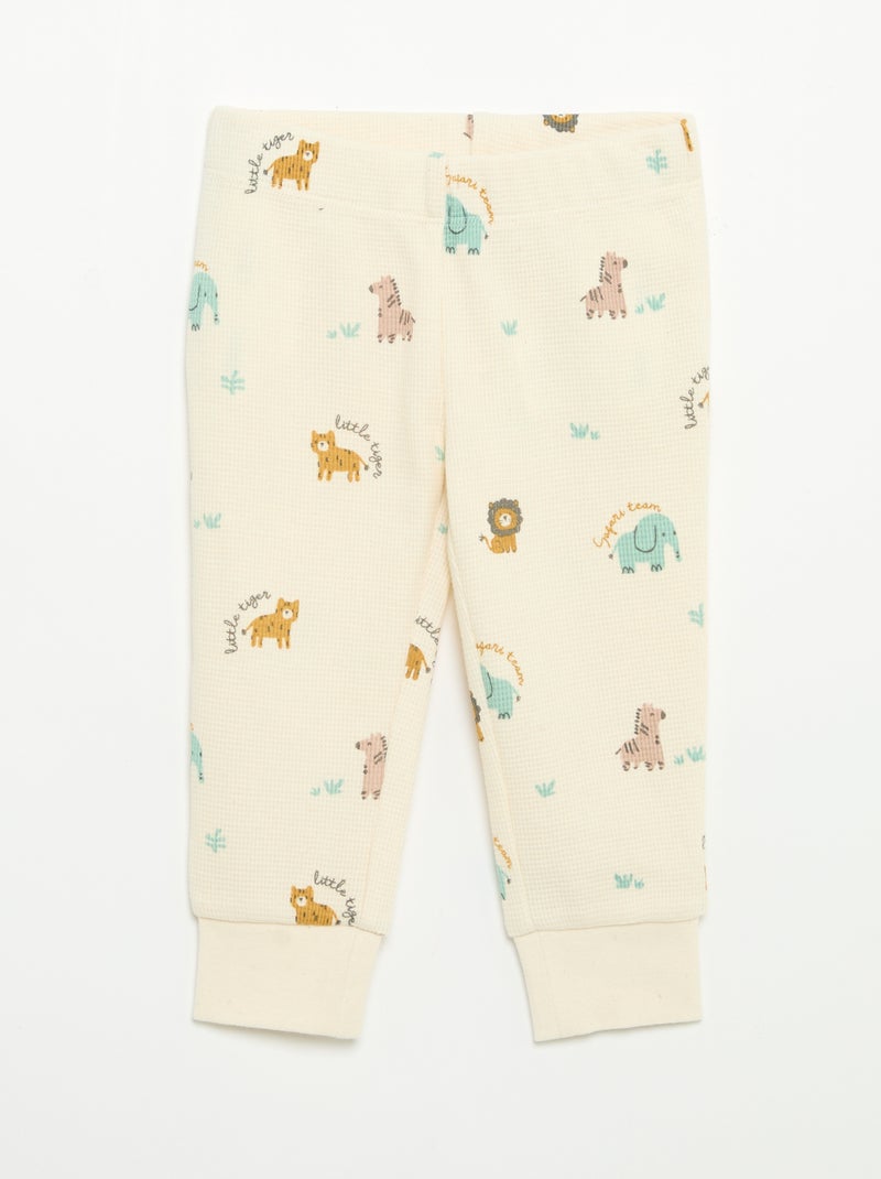 2-teiliger Pyjama - Langarm-T-Shirt + Hose Beige - Kiabi