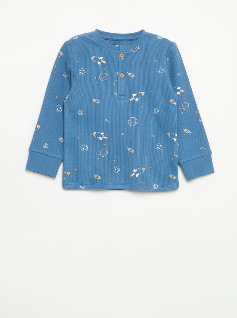 2-teiliger Pyjama - Langarm-T-Shirt + Hose Blau - Kiabi