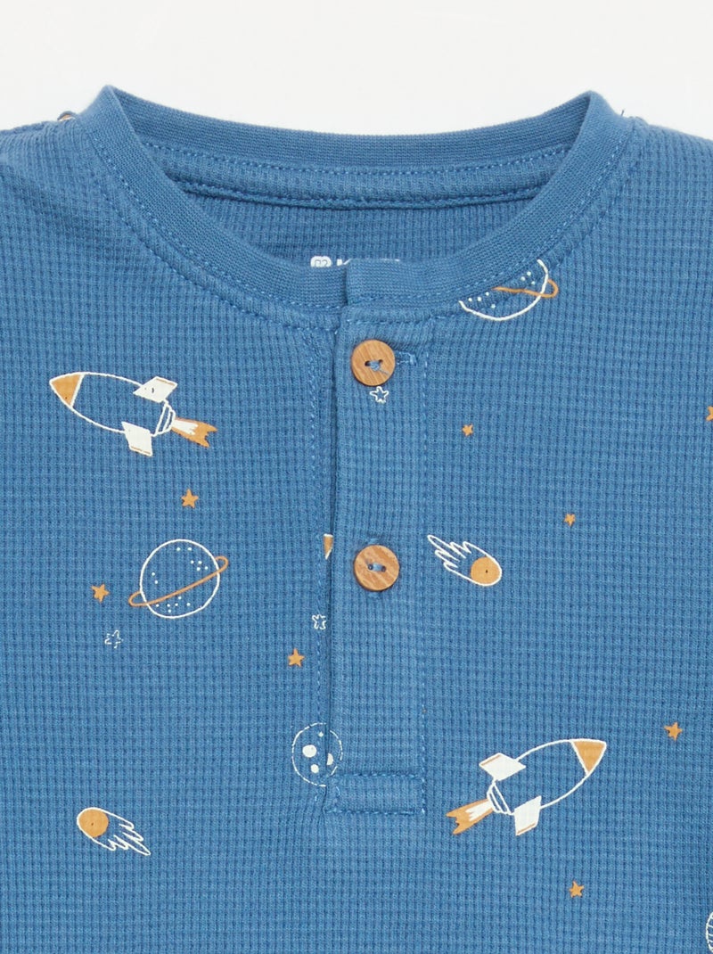2-teiliger Pyjama - Langarm-T-Shirt + Hose Blau - Kiabi