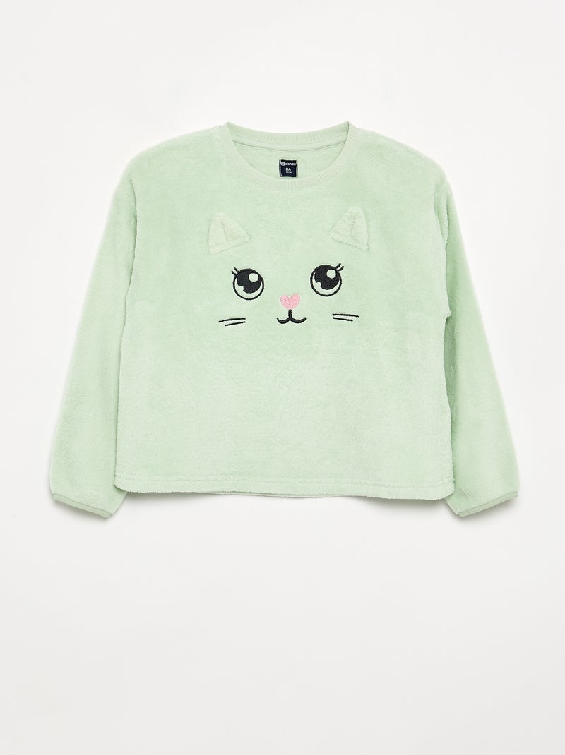 2-teiliger Pyjama aus Korallfleece - Sweatshirt + Hose Grün - Kiabi