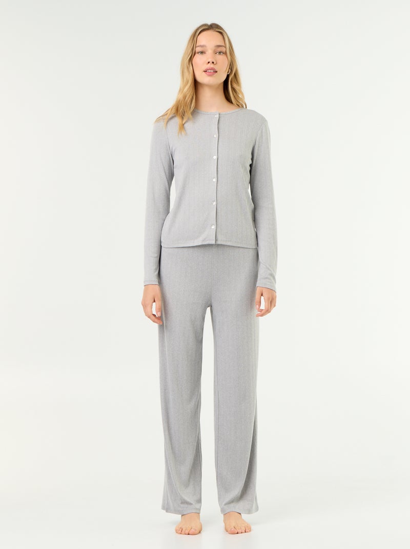 2-teiliger Pyjama aus Pointelle-Strick – Oberteil + Hose Gris - Kiabi