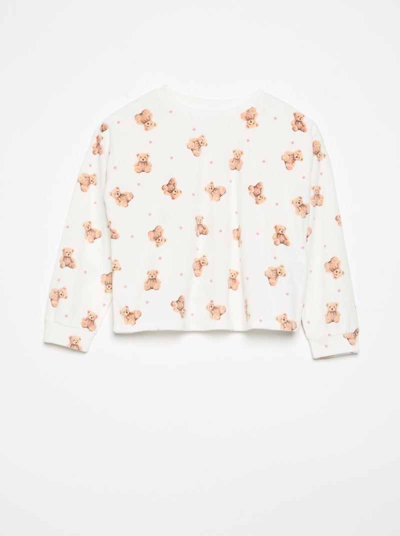 2-teiliger Pyjama mit Aufdruck - Sweatshirt + Hose Ecru - Kiabi