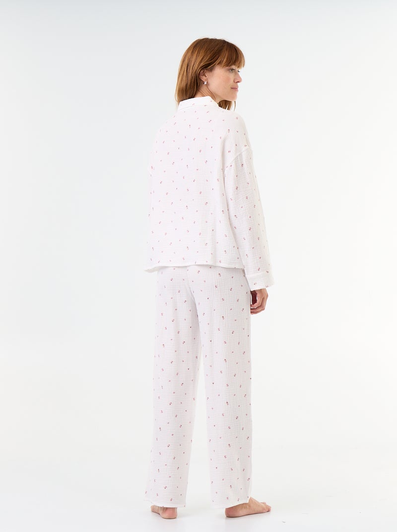 2-teiliger Pyjama mit Blumenmuster – aus Baumwollgaze Blanc - Kiabi