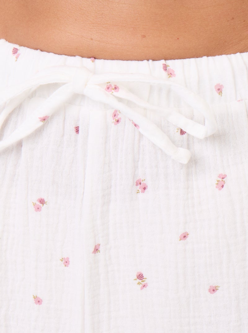 2-teiliger Pyjama mit Blumenmuster – aus Baumwollgaze Blanc - Kiabi