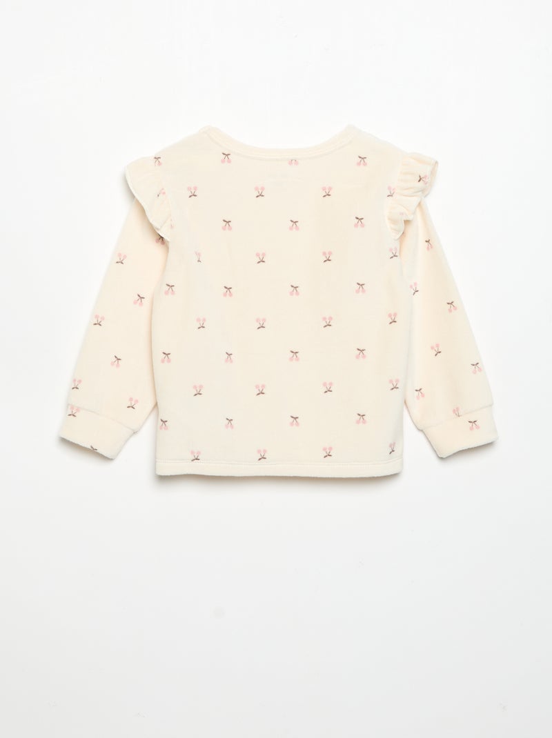 2-teiliger Samtpyjama – Sweatshirt mit Rüschen an den Armausschnitten + Hose Beige - Kiabi