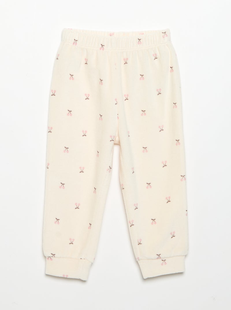 2-teiliger Samtpyjama – Sweatshirt mit Rüschen an den Armausschnitten + Hose Beige - Kiabi