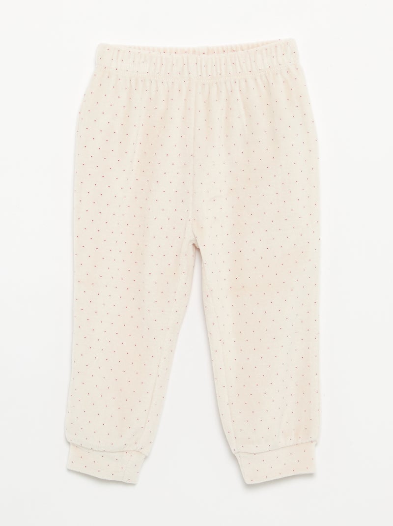 2-teiliger Samtpyjama – Sweatshirt mit Rüschen an den Armausschnitten + Hose Beige - Kiabi