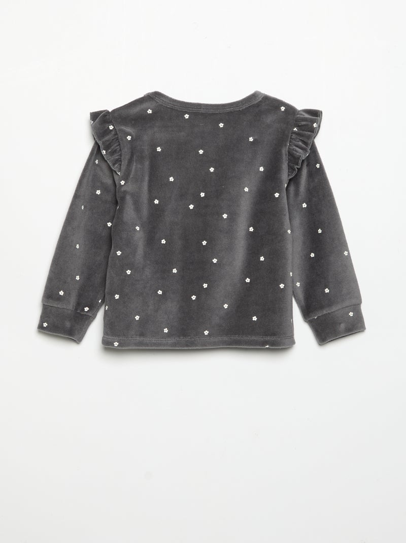 2-teiliger Samtpyjama – Sweatshirt mit Rüschen an den Armausschnitten + Hose Noir - Kiabi