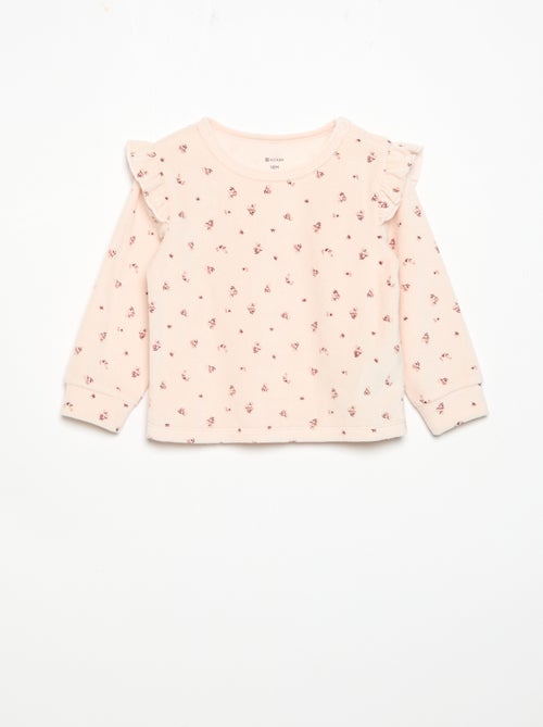 2-teiliger Samtpyjama – Sweatshirt mit Rüschen an den Armausschnitten + Hose - Kiabi 2-teiliger Samtpyjama – Sweatshirt mit Rüschen an den Armausschnitten + Hose - Kiabi
