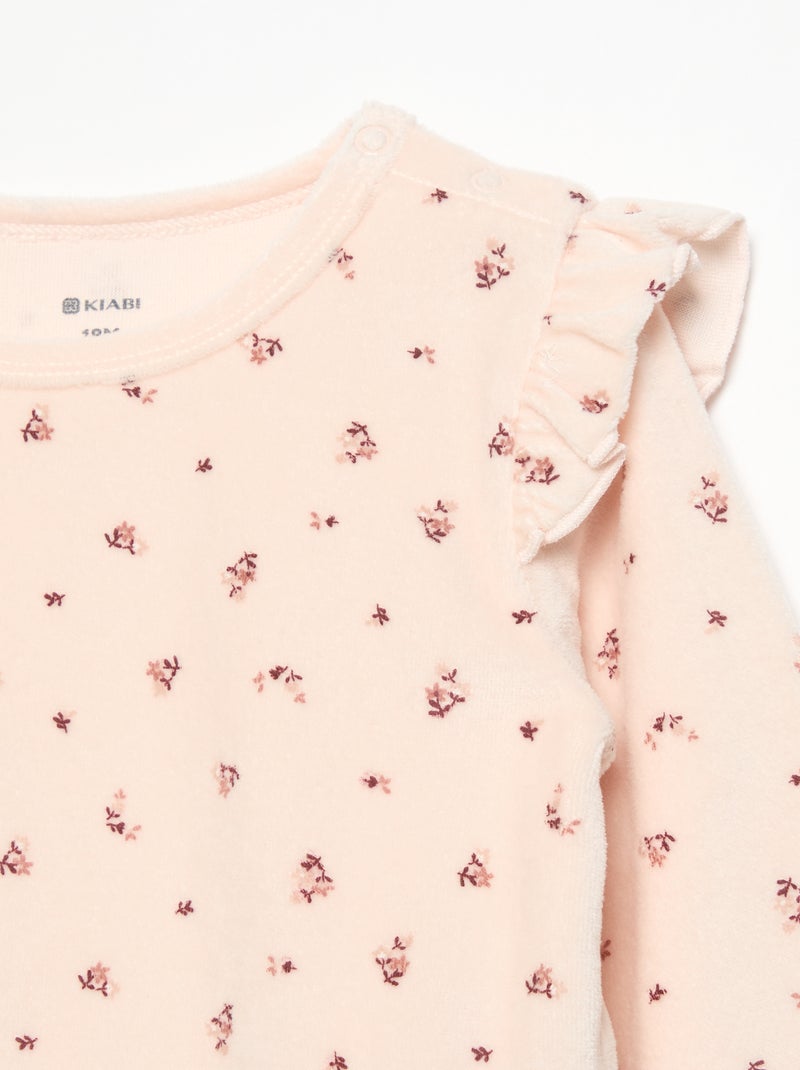 2-teiliger Samtpyjama – Sweatshirt mit Rüschen an den Armausschnitten + Hose Rose - Kiabi