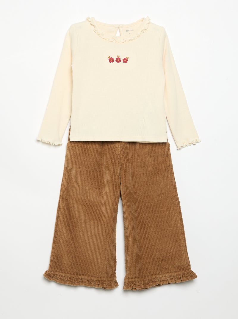 2-teiliges Set - T-Shirt + Samthose Blanc - Kiabi