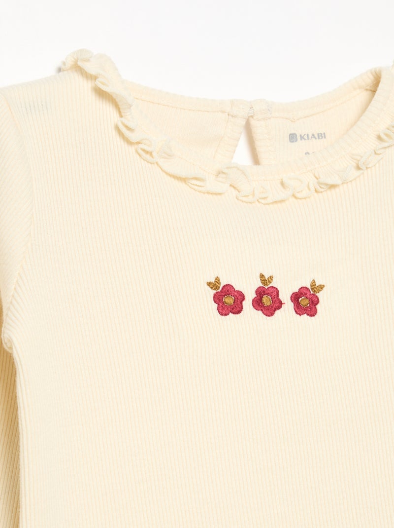 2-teiliges Set - T-Shirt + Samthose Blanc - Kiabi