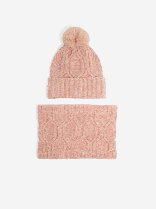 2-teiliges Set – Mütze mit Bommel + Halswärmer - Kiabi