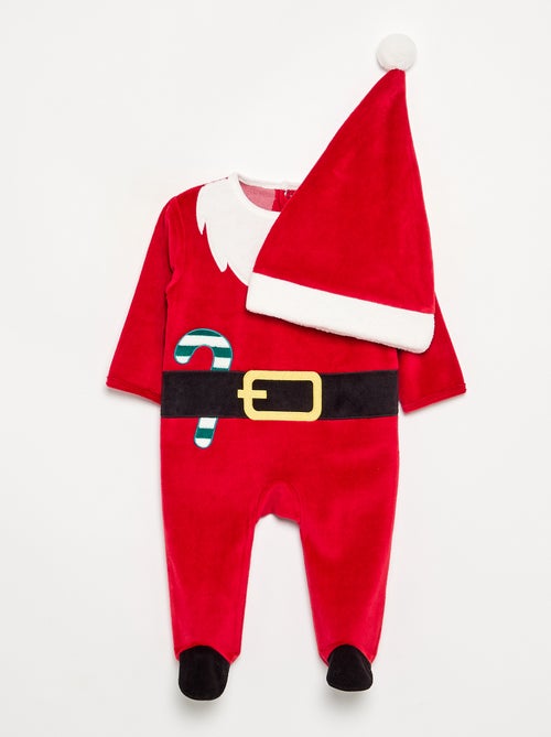 2-teiliges Weihnachts-Set aus Samt – Schlafstrampler + Mütze - Kiabi