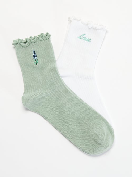 2er-Pack bestickte Socken mit Rüschenrand - Kiabi